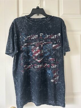 Affliction Black Freedom Defender Graphic Tee with Red & Blue Accents